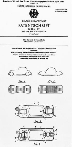 Patentschrift Nr. 854 157 mit dem Titel „Kraftfahrzeug, insbesondere zur Beförderung von Personen“, angemeldet im Januar 1951, erteilt im August 1952.